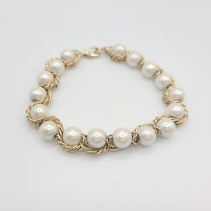 Gold Pearl Bracelet Classic Faux Pearl Link Bracelet